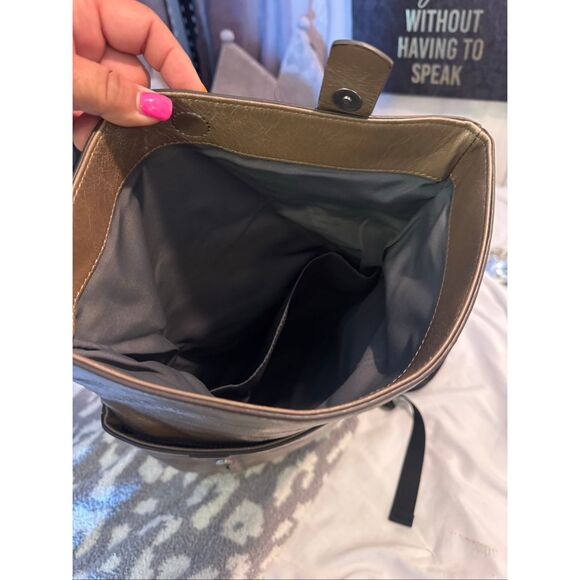 Treasure & bond remy Brown vegan glazed leaTher rucksack backpack w/ front strap - Picture 6 of 8